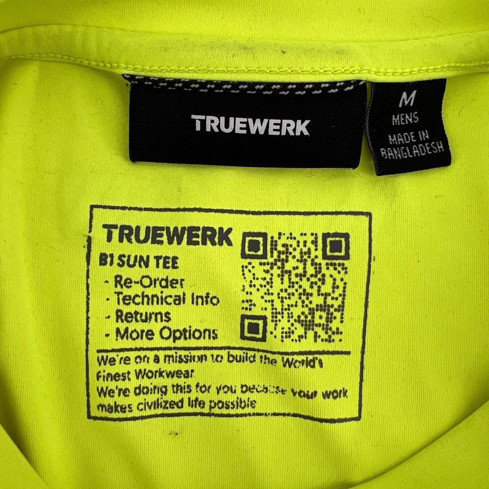 TRUEWERK B1 SUN TEE Men's Neon Yellow Performance Short Sleeve Work T-Shirt M - Picture 3 of 9